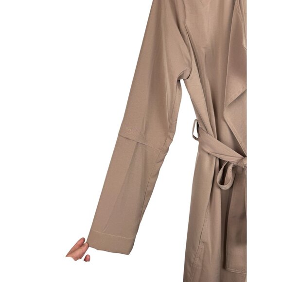 Modern Citizen Tan Light Weight Open Front Trench Coat Tie Front & Pockets - S - Picture 3 of 5